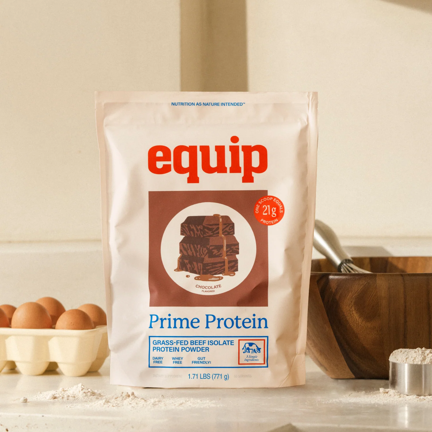 Equip Foods Prime Protein Powder | Clean Grass Fed Beef Protein Powder | Keto Friendly Carnivore Protein Isolate | Gluten & Dairy Free | Helps Build & Repair Tissue | 30 Servings, Chocolate (No Sugar)