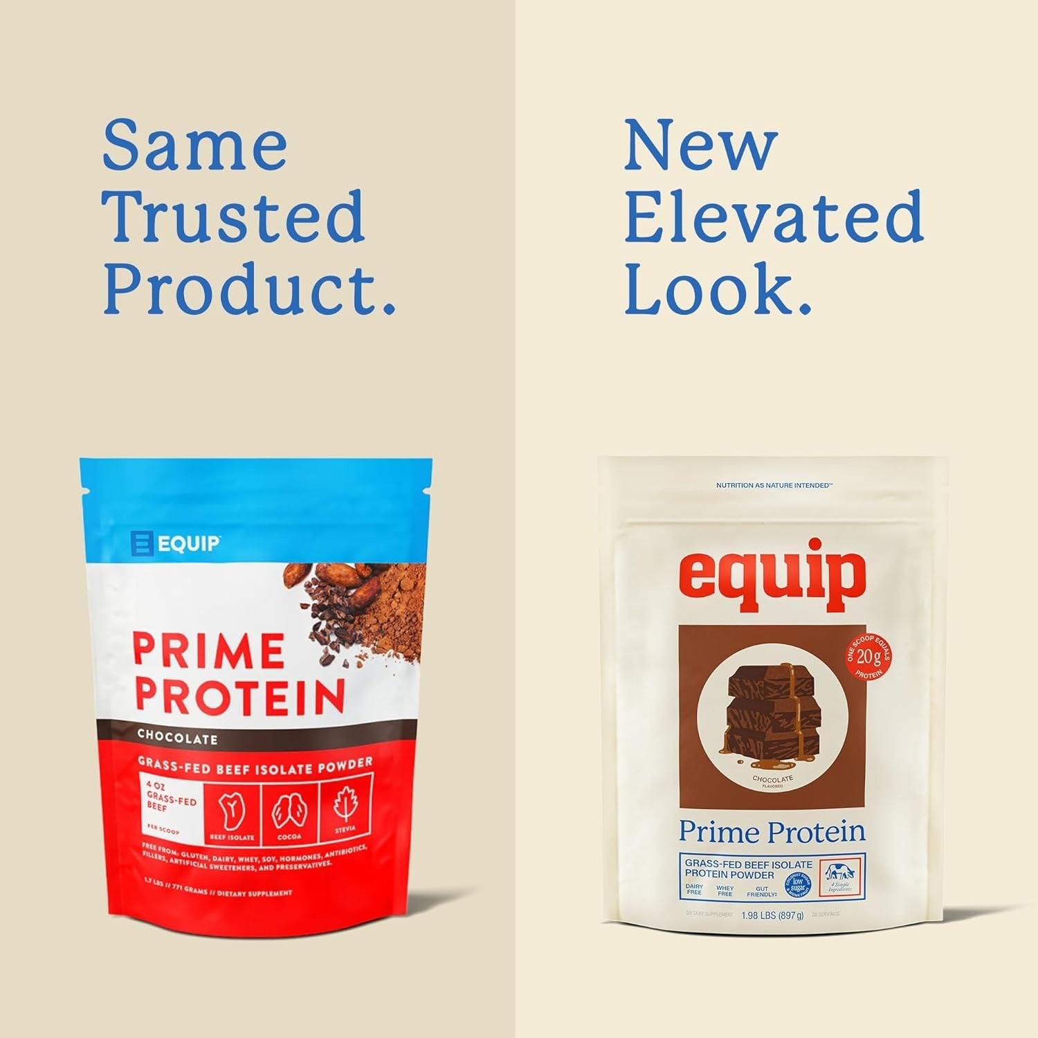 Equip Foods Prime Protein Powder | Clean Grass Fed Beef Protein Powder | Keto Friendly Carnivore Protein Isolate | Gluten & Dairy Free | Helps Build & Repair Tissue | 30 Servings, Chocolate (No Sugar)