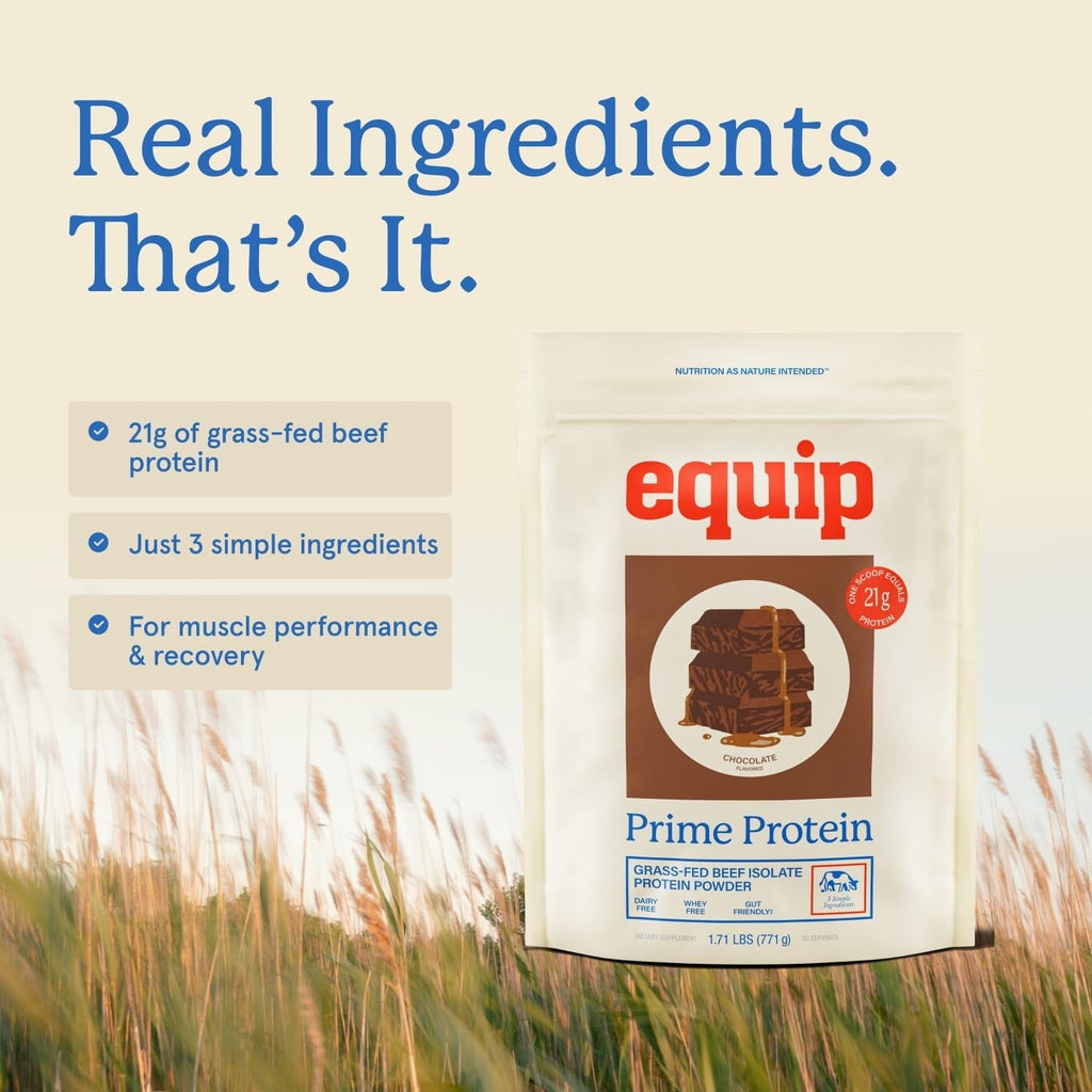 Equip Foods Prime Protein Powder | Clean Grass Fed Beef Protein Powder | Keto Friendly Carnivore Protein Isolate | Gluten & Dairy Free | Helps Build & Repair Tissue | 30 Servings, Chocolate (No Sugar)